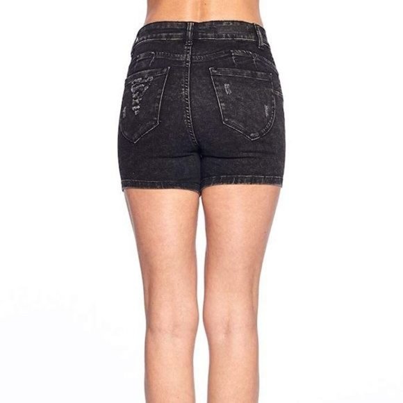 Destroyed Black Denim Shorts - Picture 4 of 4